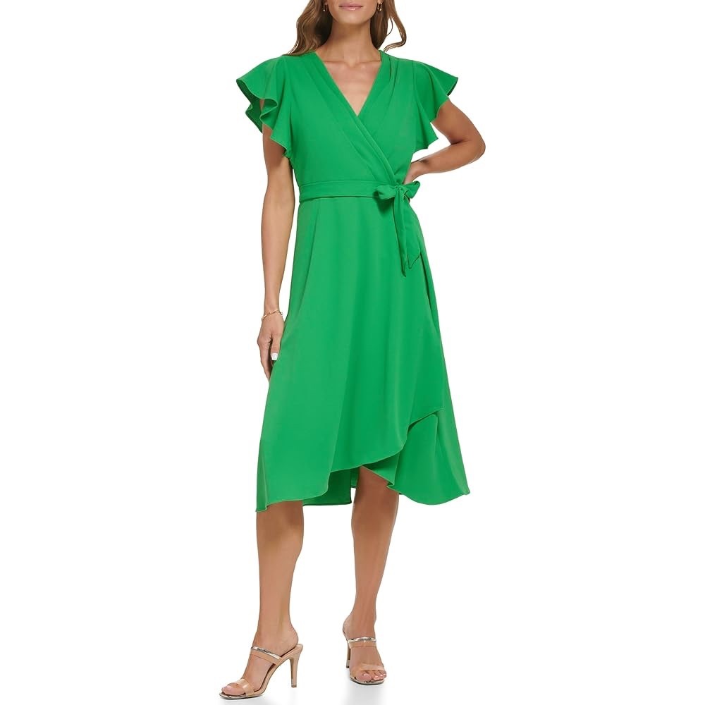 Dkny Green Asymmetrical Wrap Dress